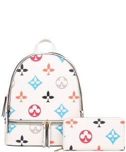 2in1 Print Zipper Backpack With wallet Set SY-7285W WHITE